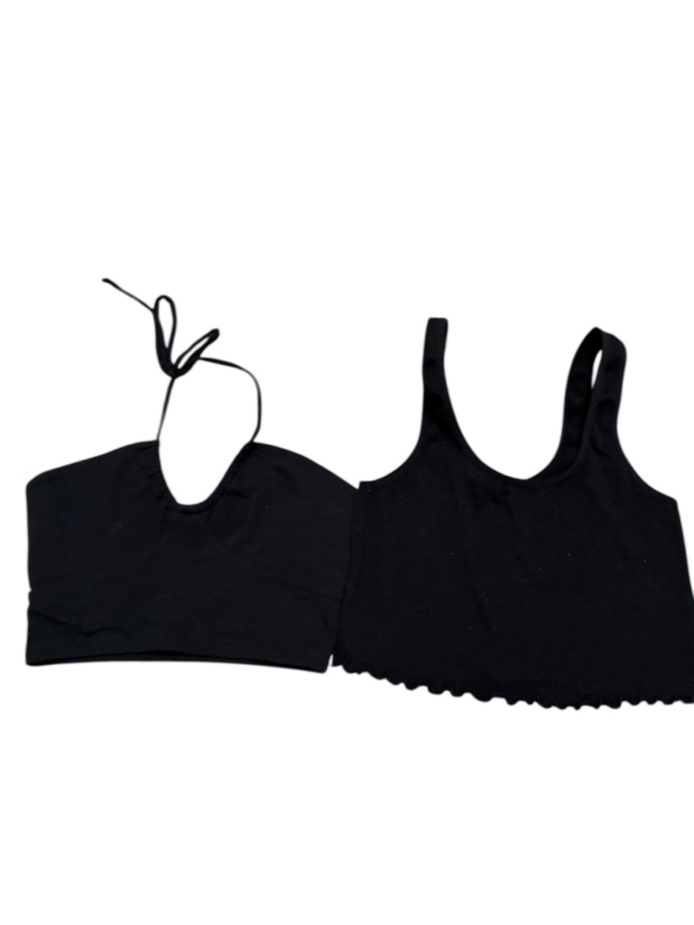 Black Women's Ribbed Tank & Halter Crop Top Set